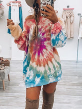 Full Size Tie-Dye Round Neck Long Sleeve Dress Coral OutfitFlow